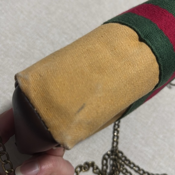 Converted Vintage Pouch-Tan Canvas-Red & Green Stripe Detail-Brassy Link Chain - Picture 13 of 17
